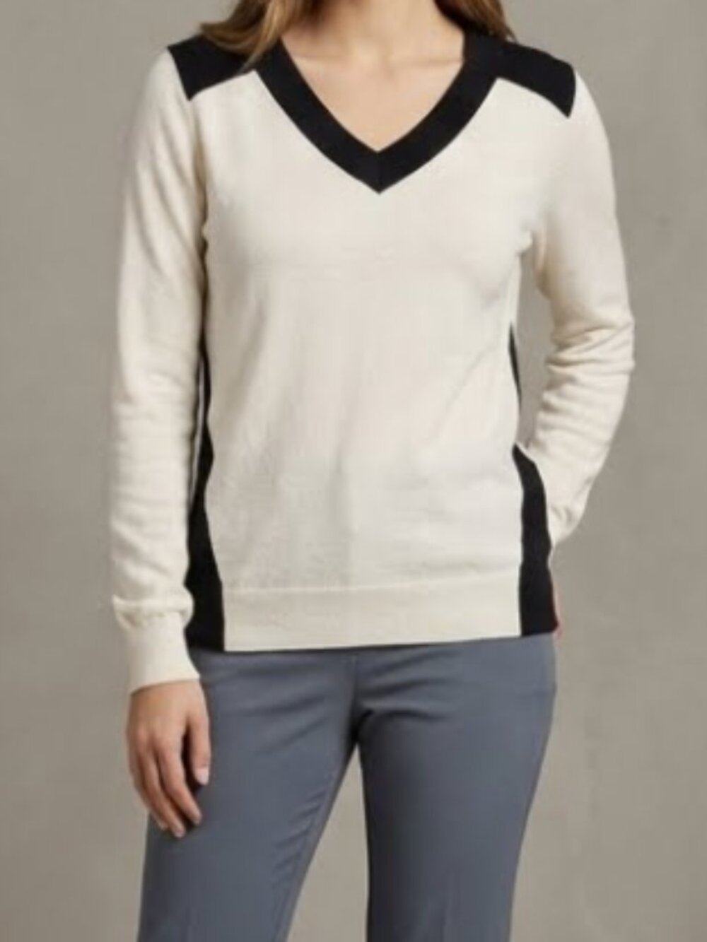 Worthington Colorblock V-Neck Lightweight Pullover XL Blouse Knit Top, Office